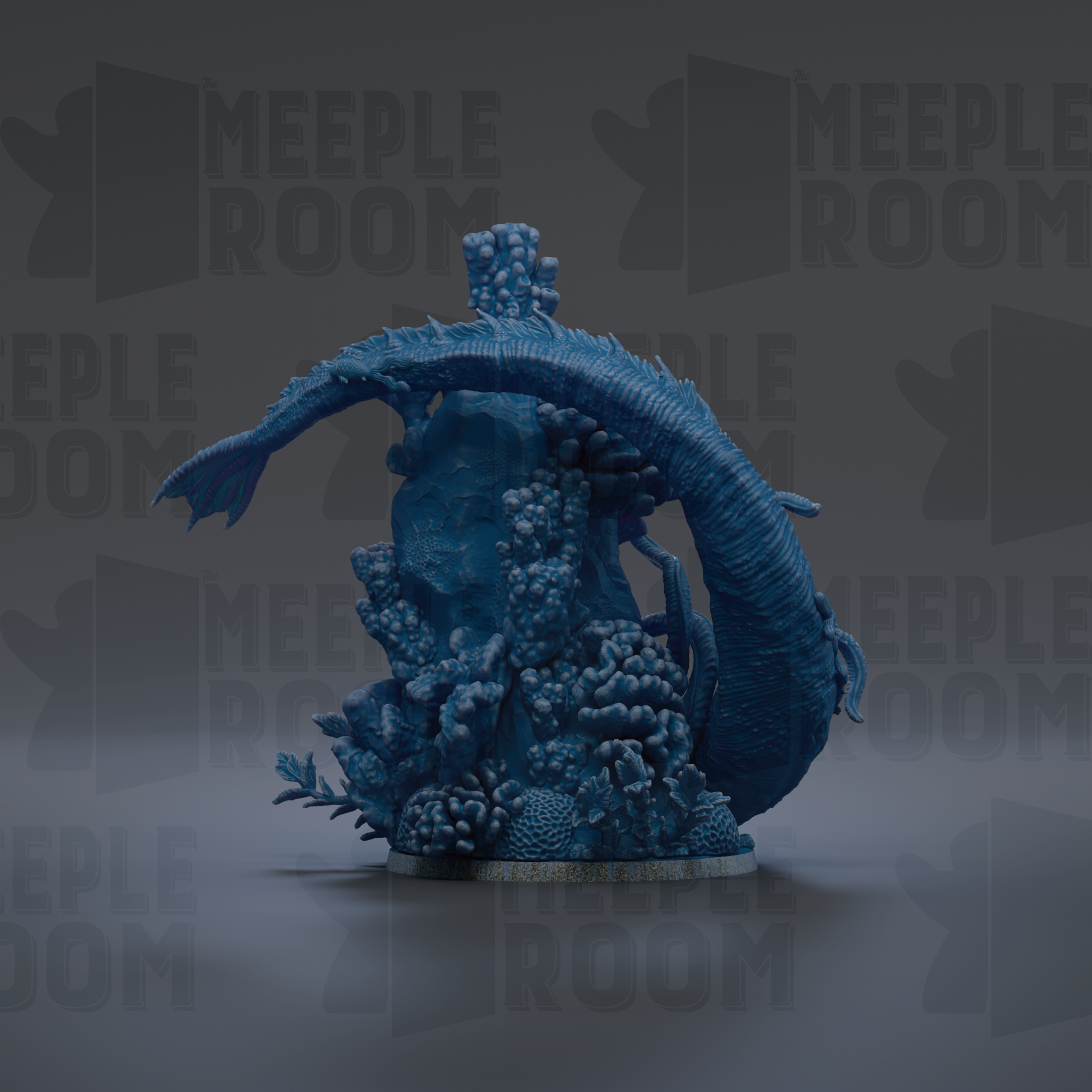 a large, blue, marine-themed sculpture or figurine, possibly a representation of a sea creature or a marine-inspired artwork.
