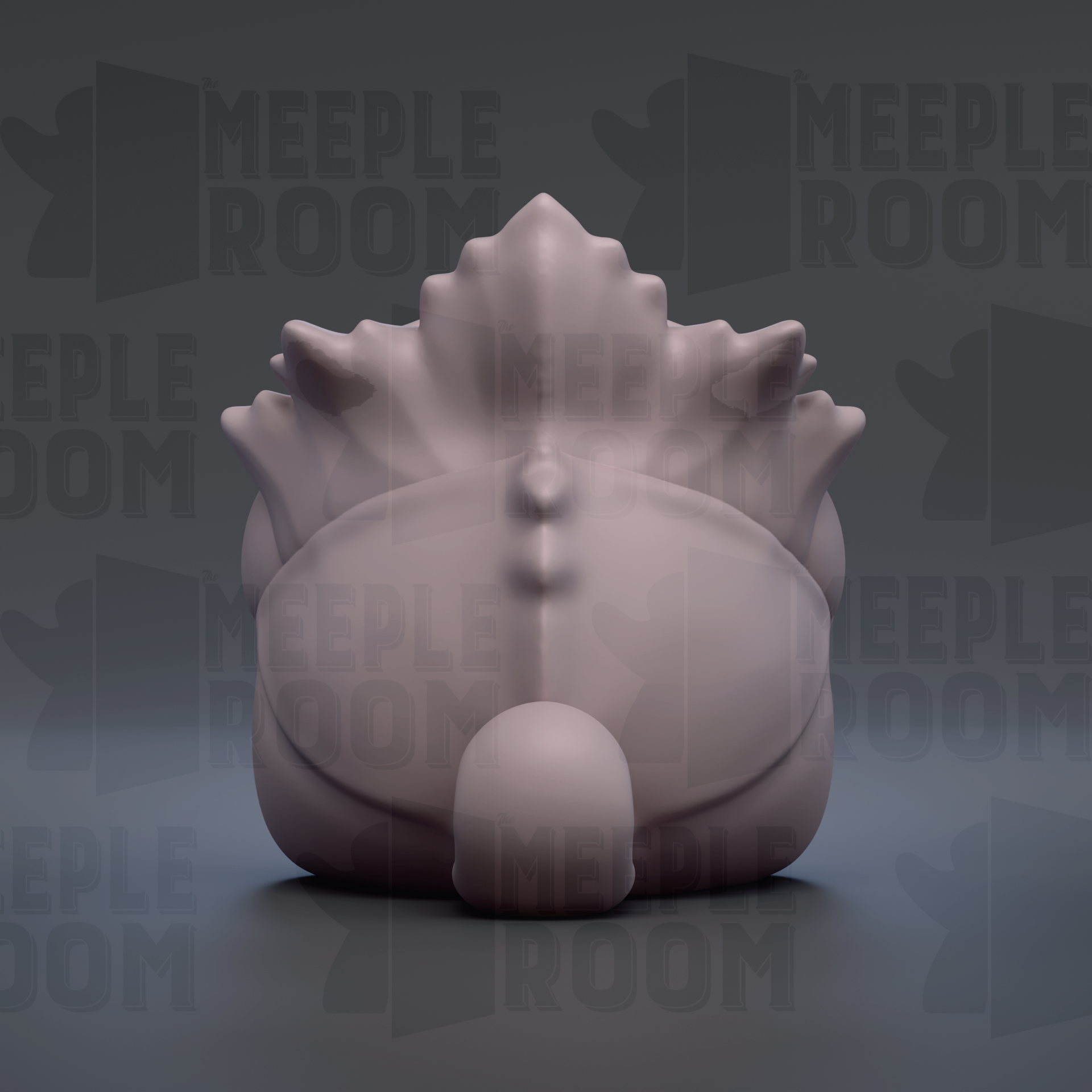 A 3D rendering of a stylized, abstract shape resembling a fish or aquatic creature, with a textured, organic appearance.