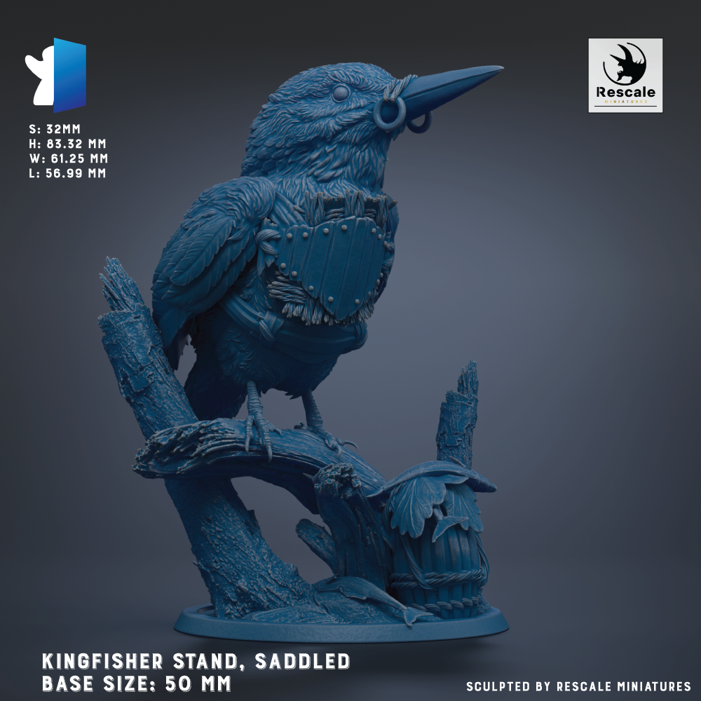 A detailed 3D model of a Kingfisher bird statue, featuring intricate details and a realistic appearance.