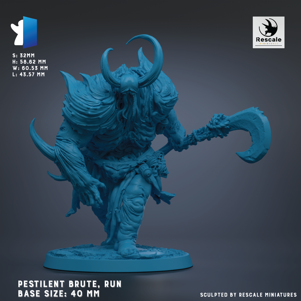 a blue, sculpted figurine of a creature with horns and a crescent moon, standing on a base and holding a crescent moon.