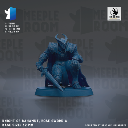 a knight of Bahamut, a pose sword, with a base size of 32mm.