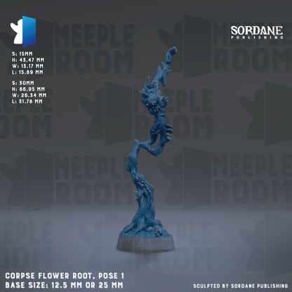a blue, sculpted flower root pose 1, with a base size of 12.5 mm or 25 mm.