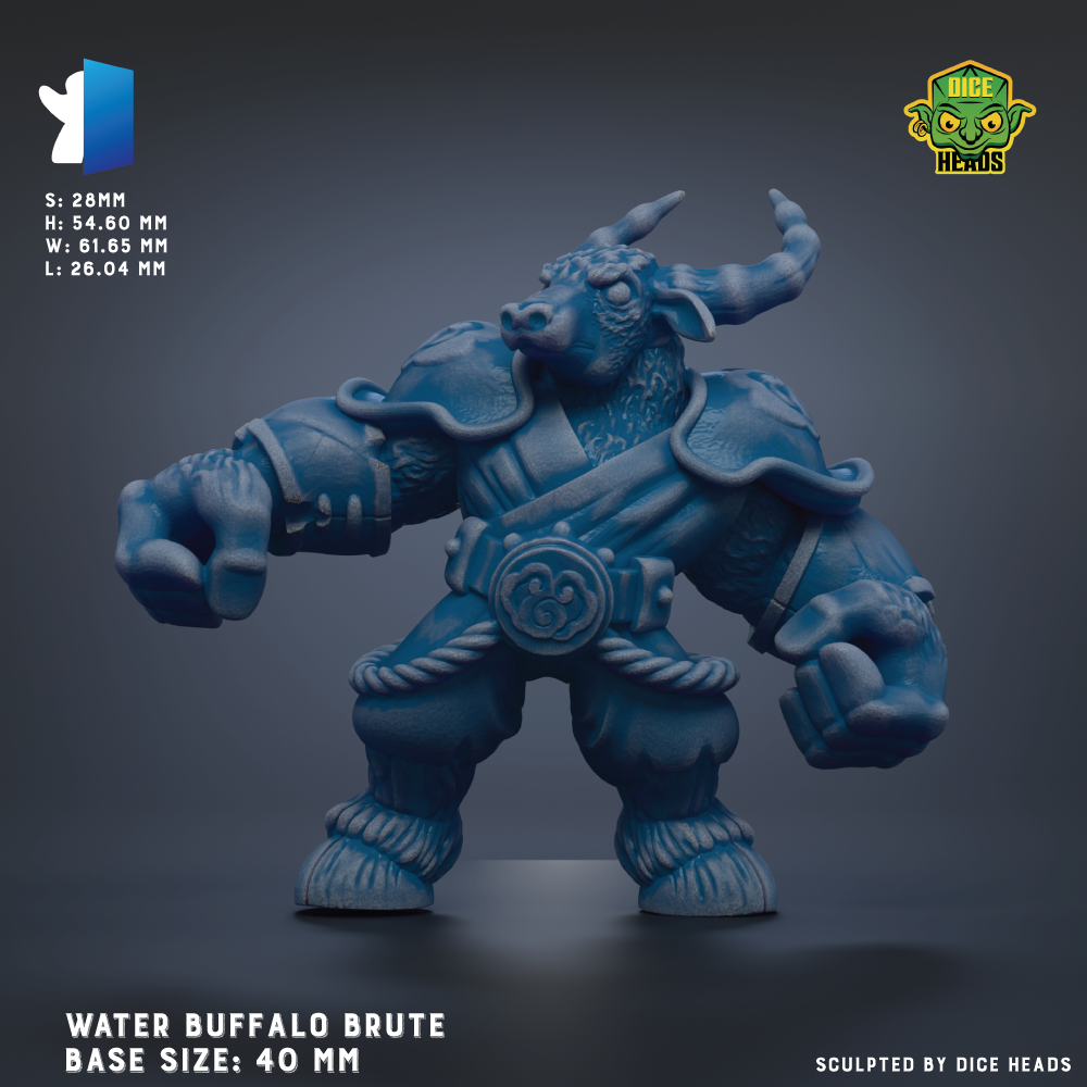 The image is a 3D model of a blue buffalo statue, with a detailed and realistic depiction of the buffalo's features and proportions.