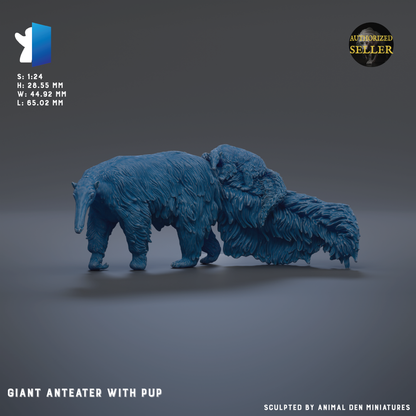 a large blue ant eater with a puppy, with the puppy being the main focus of the image.