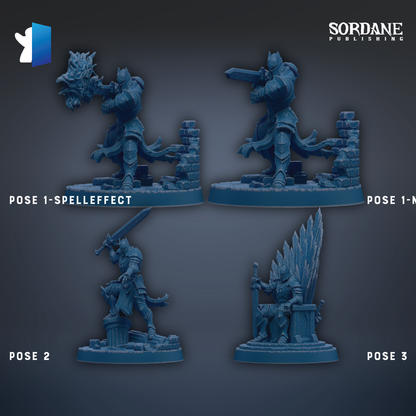 four figurines of characters, each with a unique pose and pose effect, arranged in a grid-like pattern.