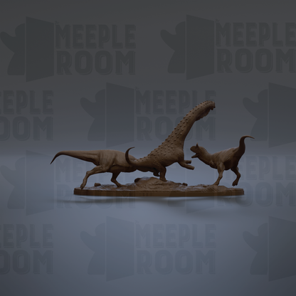 a 3D model of a dinosaur, specifically a T-Rex, posed in a dynamic fighting stance.