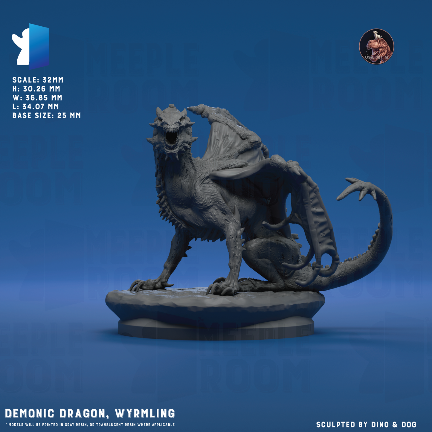 Demonic Dragon by Dino & Dog | Miniature | TTRPG | Unpainted | Print on Demand