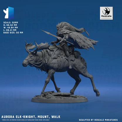 Aurora Elk-Knight, Mount by Rescale Miniatures | Miniature | TTRPG | Unpainted | Print on Demand