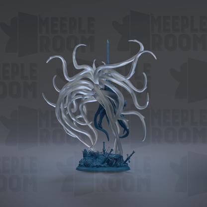 A 3D rendering of a fantastical creature with an intricate, ethereal design, featuring a combination of organic and mechanical elements.