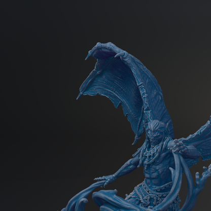 A dark blue, winged creature with sharp teeth and claws appears to be attacking or fighting against a dark background.