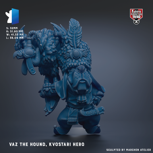 a blue, fantastical creature resembling a dragon or mythical being, with intricate details and a large headdress.