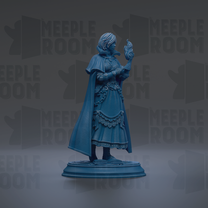 A blue statue of a woman holding a torch, standing on a pedestal against a dark background with repeated text.