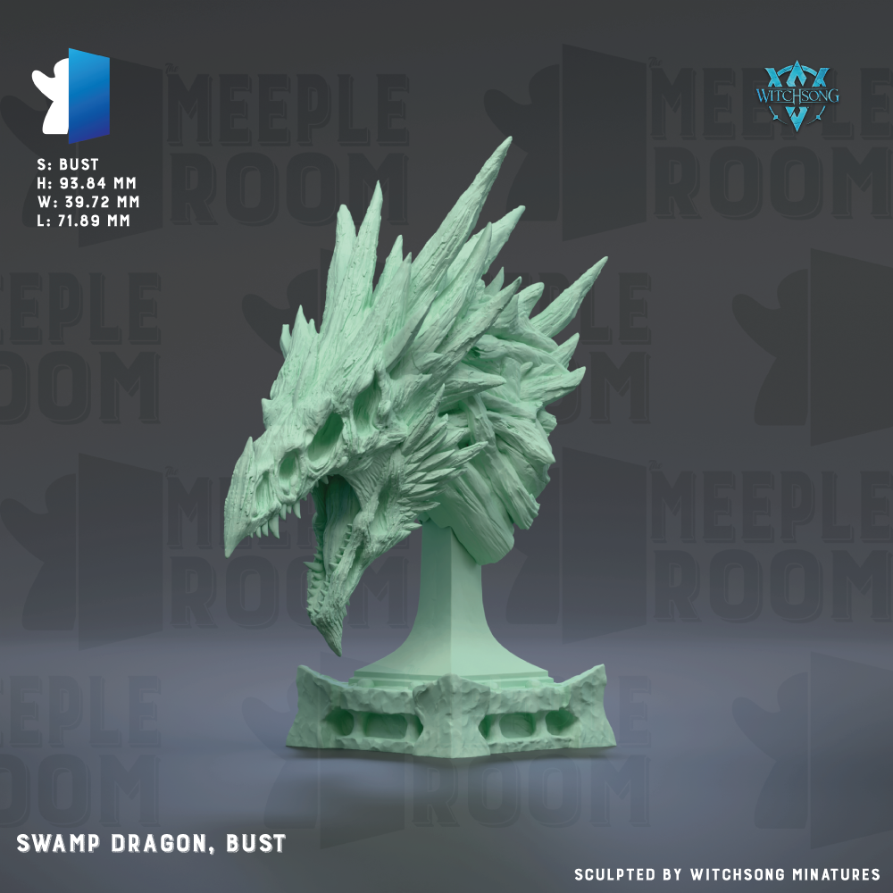 a bust of a swamp dragon, bust, which is a figurine of a dragon with a large head and sharp teeth.