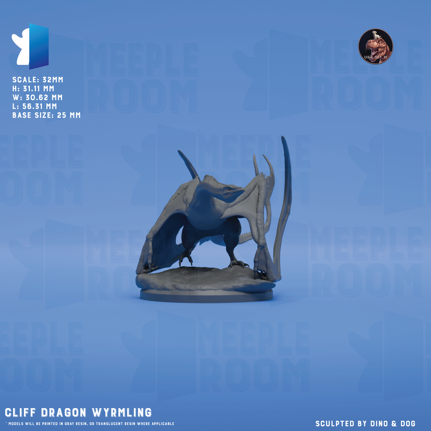 Cliff Dragon by Dino & Dog | Miniature | TTRPG | Unpainted | Print on Demand