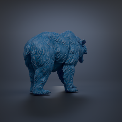 A blue bear statue is shown against a dark background.