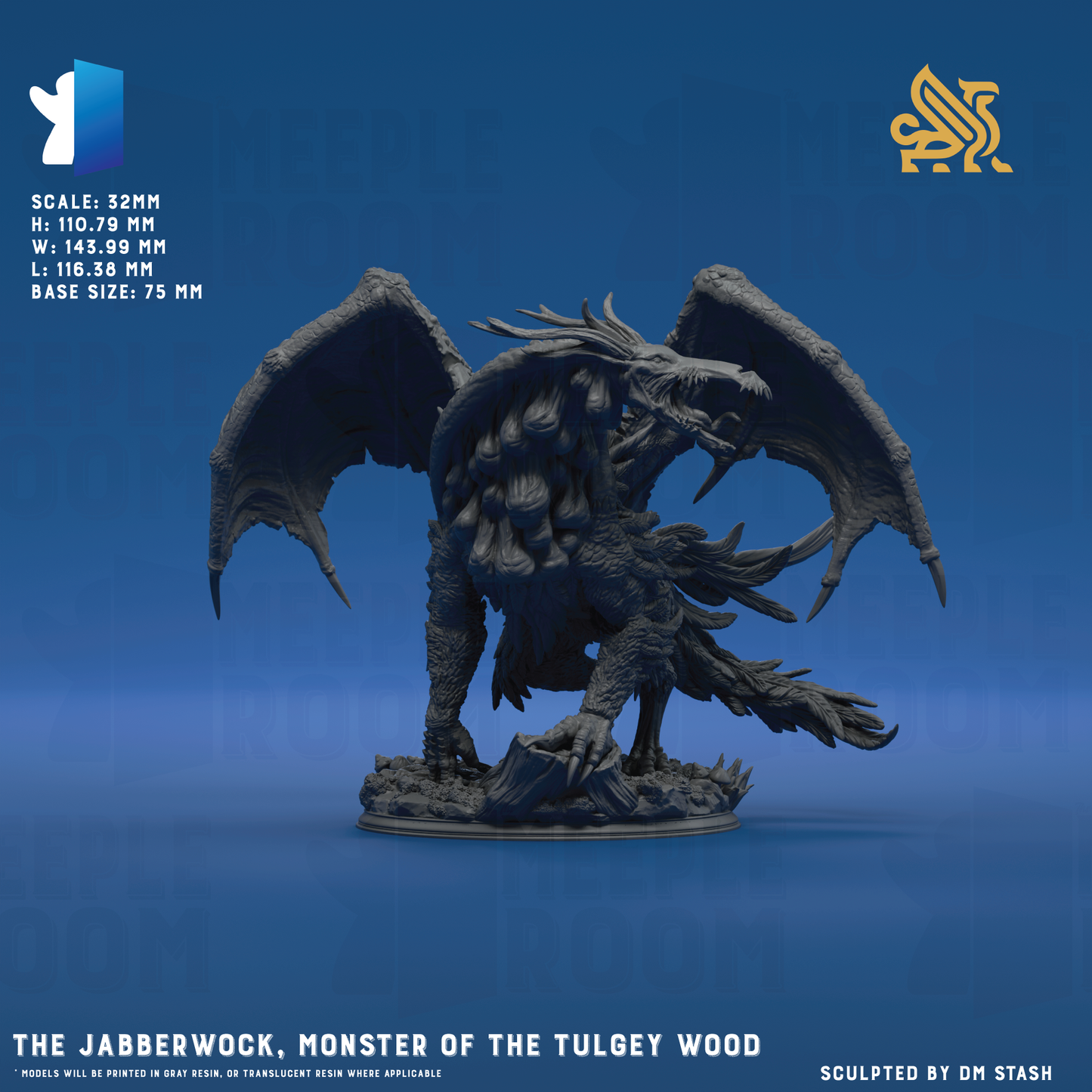 The Jabberwock, Monster of the Tulgey Wood by DM Stash | Miniature | TTRPG | Unpainted | Print on Demand