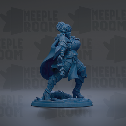 A blue figurine of a person standing on a base, with the text "MEUPLE ROOM" repeated in the background.