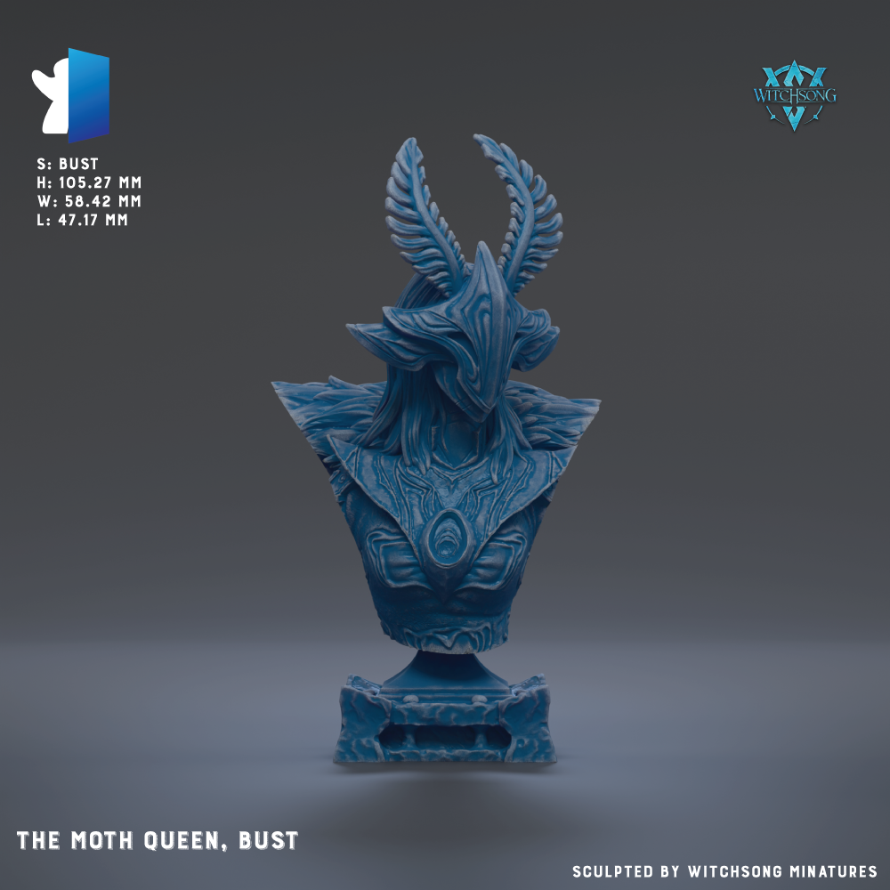 a bust of a mythical creature, specifically a moth queen, bust.