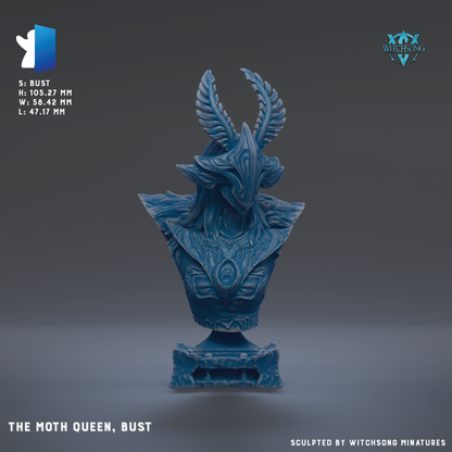 a bust of a mythical creature, specifically a moth queen, bust.