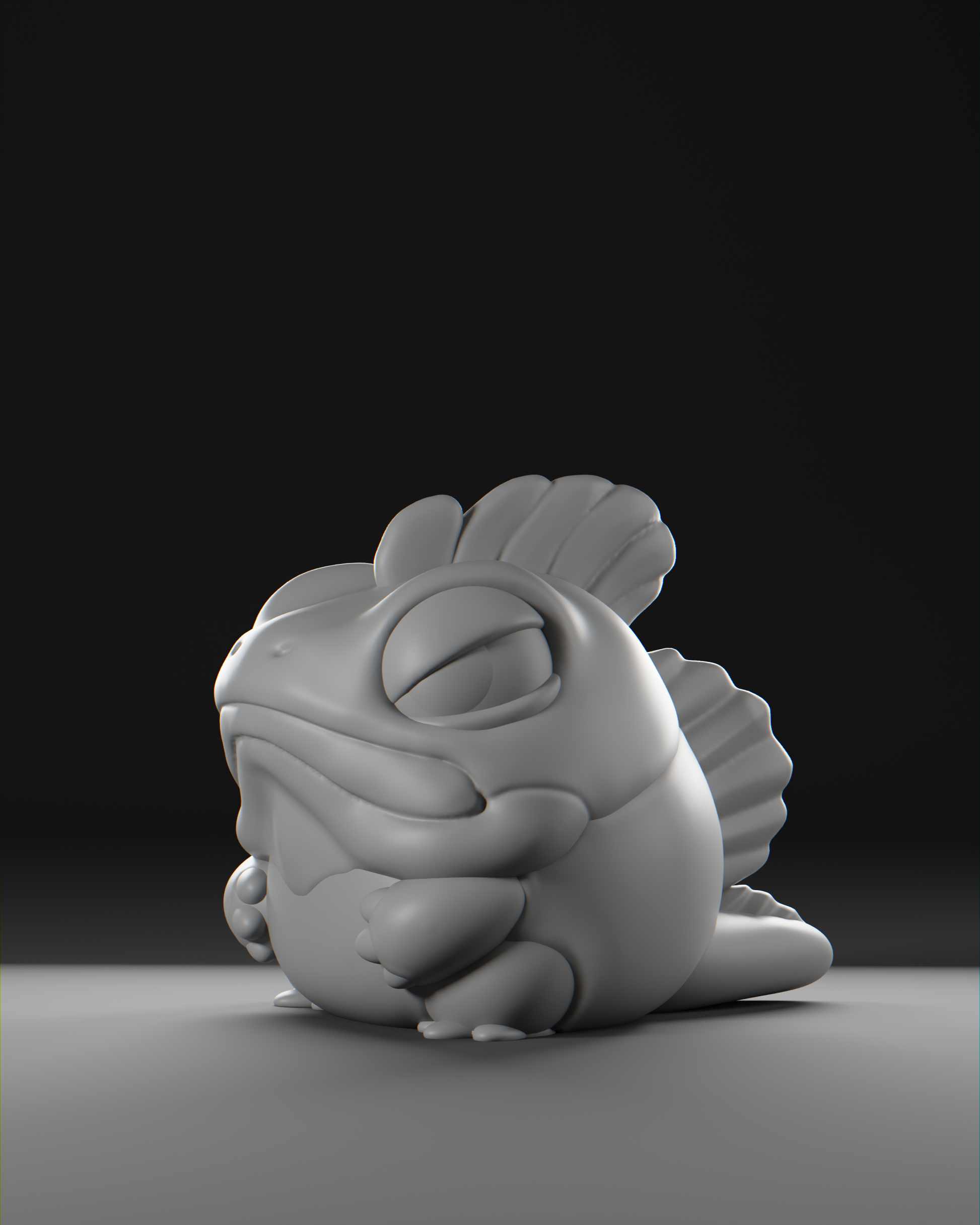 a 3d model of a fish sitting on the ground