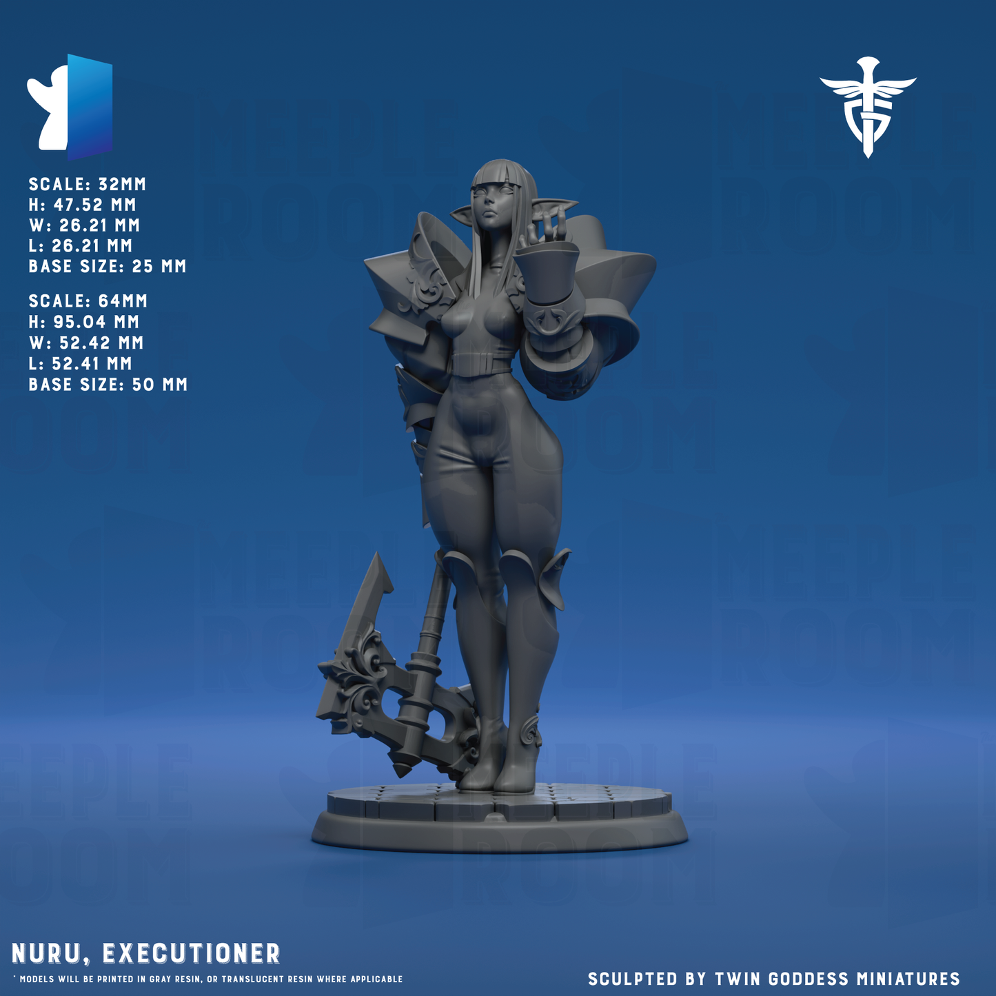 Nuru, Executioner by Twin Goddess Miniatures | Miniature | TTRPG | Unpainted | Print on Demand