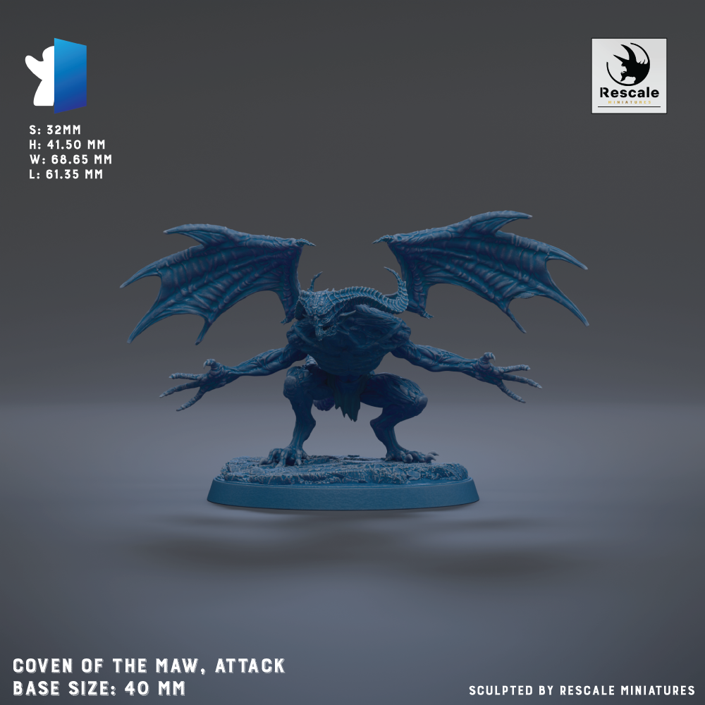 a blue, winged creature with claws, possibly a mythical or fantastical creature, standing on a base.