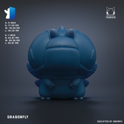 A 3D rendering of a blue dragonfly figurine.