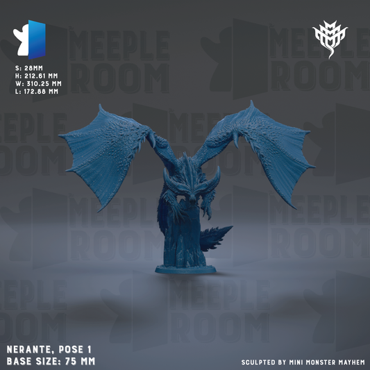 A blue dragon figurine with wings spread, standing on a base. The dragon is the main focus of the image, and there is no additional text provided.