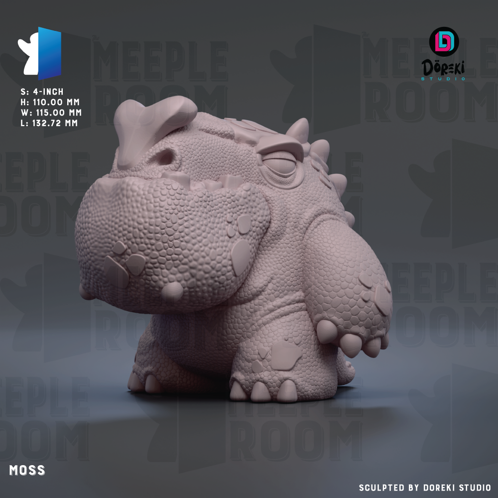 A 3D rendering of a pink, textured toy resembling a small, furry creature with a large head and sharp teeth.