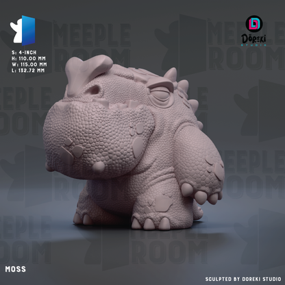 A 3D rendering of a pink, textured toy resembling a small, furry creature with a large head and sharp teeth.