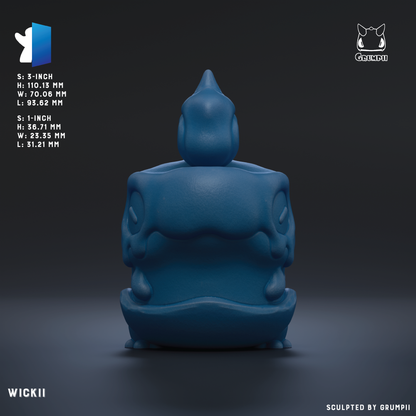 A 3D rendering of a blue, cartoonish-looking object resembling a small, round, blue creature or figure.