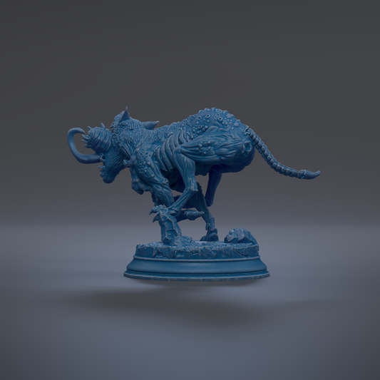 A 3D rendering of a blue, fantastical creature resembling a mythical or magical being, possibly a dragon or a similar mythical creature.