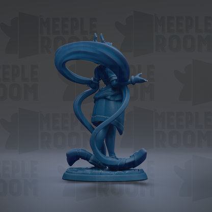 A blue figurine with a large, curled tail stands on a base against a dark background with repeated "MEUPLE ROOM" text.