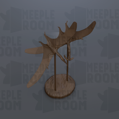a 3D model of a pterosaur, a type of dinosaur, displayed on a circular base.