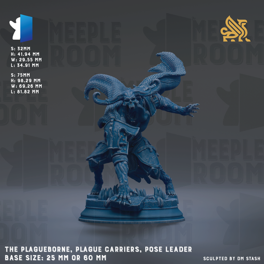 a blue statue of a Plague Carrier, a pose leader, with a base size of 25mm or 60mm.