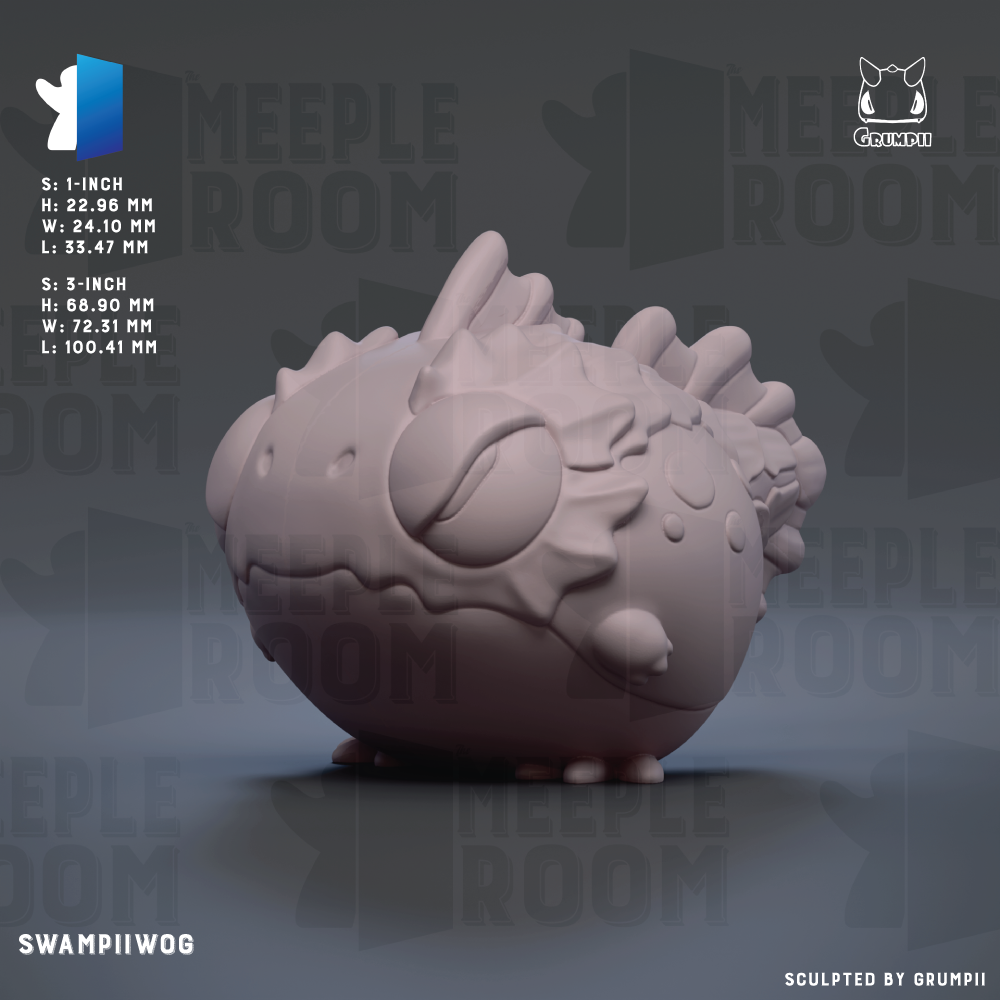 A 3D rendering of a large, abstract creature resembling a dragon or serpent, with a textured, bumpy appearance. The creature is positioned in the center of the image, and the background is a dark gray color with repeated text and logos.