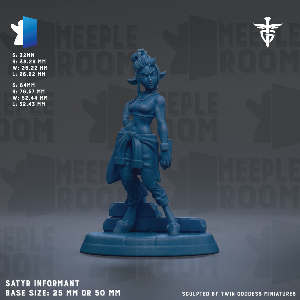 A blue figurine of a person standing on a platform, with text providing information about the figurine's size and base.