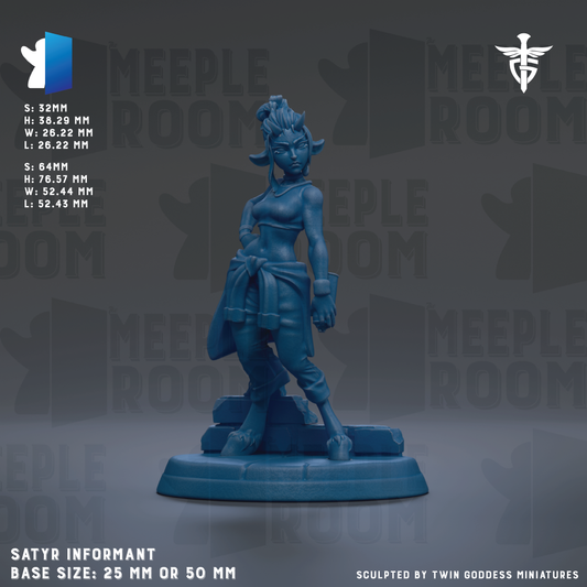 A blue figurine of a person standing on a platform, with text providing information about the figurine's size and base.