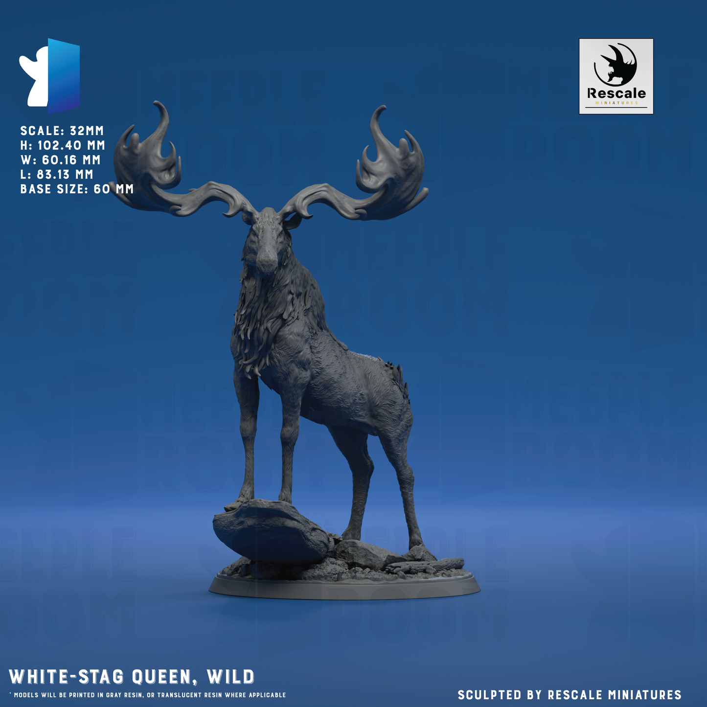 White-Stag Queen by Rescale Miniatures | Miniature | TTRPG | Unpainted | Print on Demand