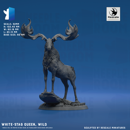 White-Stag Queen by Rescale Miniatures | Miniature | TTRPG | Unpainted | Print on Demand