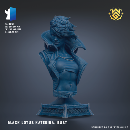 The image is a 3D model of a bust sculpture of a woman, named Black Lotus Katerina, bust.