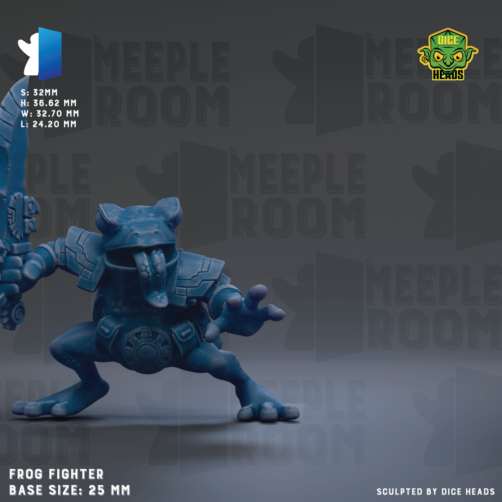 a frog fighter figurine, which is a base size of 25mm. The figurine is shown in a fighting stance, ready for action.