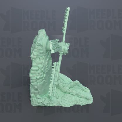 a green-colored, abstract sculpture with a unique, organic shape.