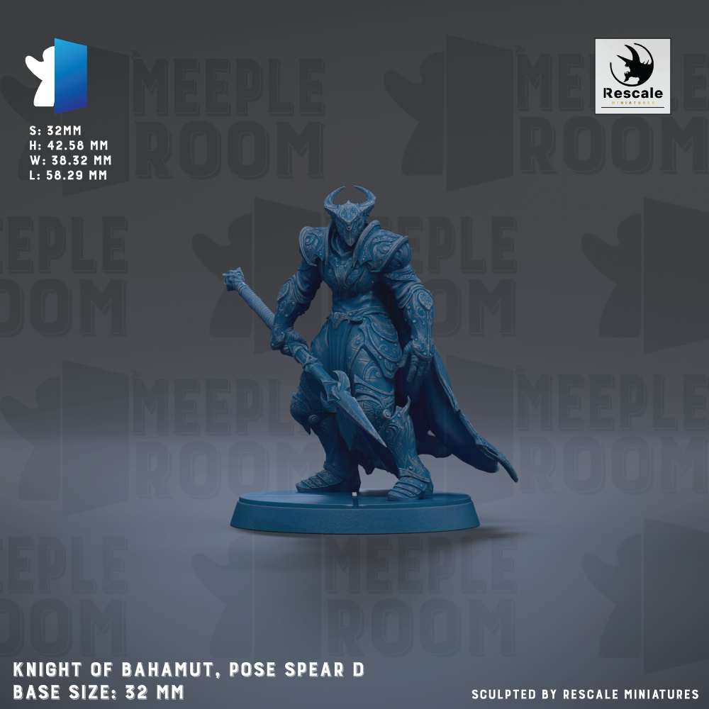 a knight of Bahamut, pose spear D, with a base size of 32mm.