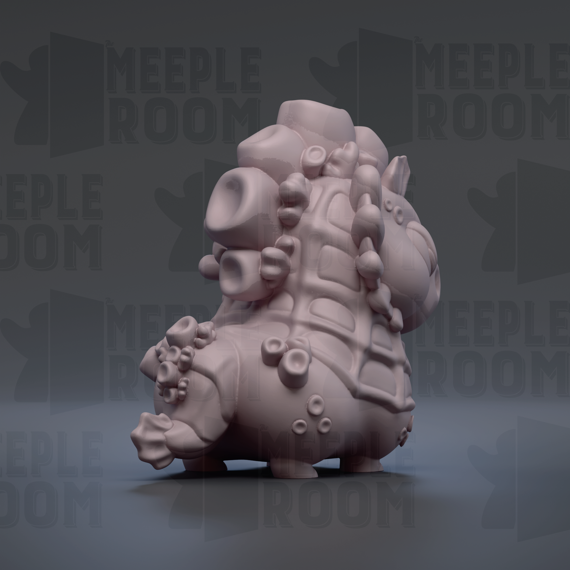 A 3D rendering of a whimsical, abstract sculpture with a unique, organic shape and texture.