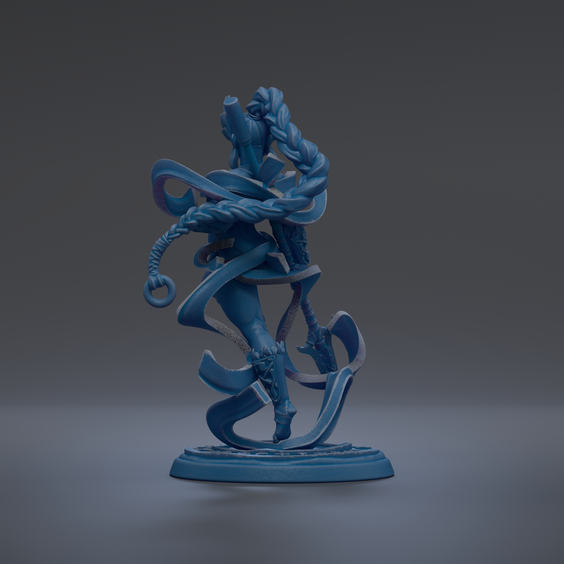 A blue, abstract sculpture with flowing, intertwined shapes and lines, creating a dynamic and visually striking composition.