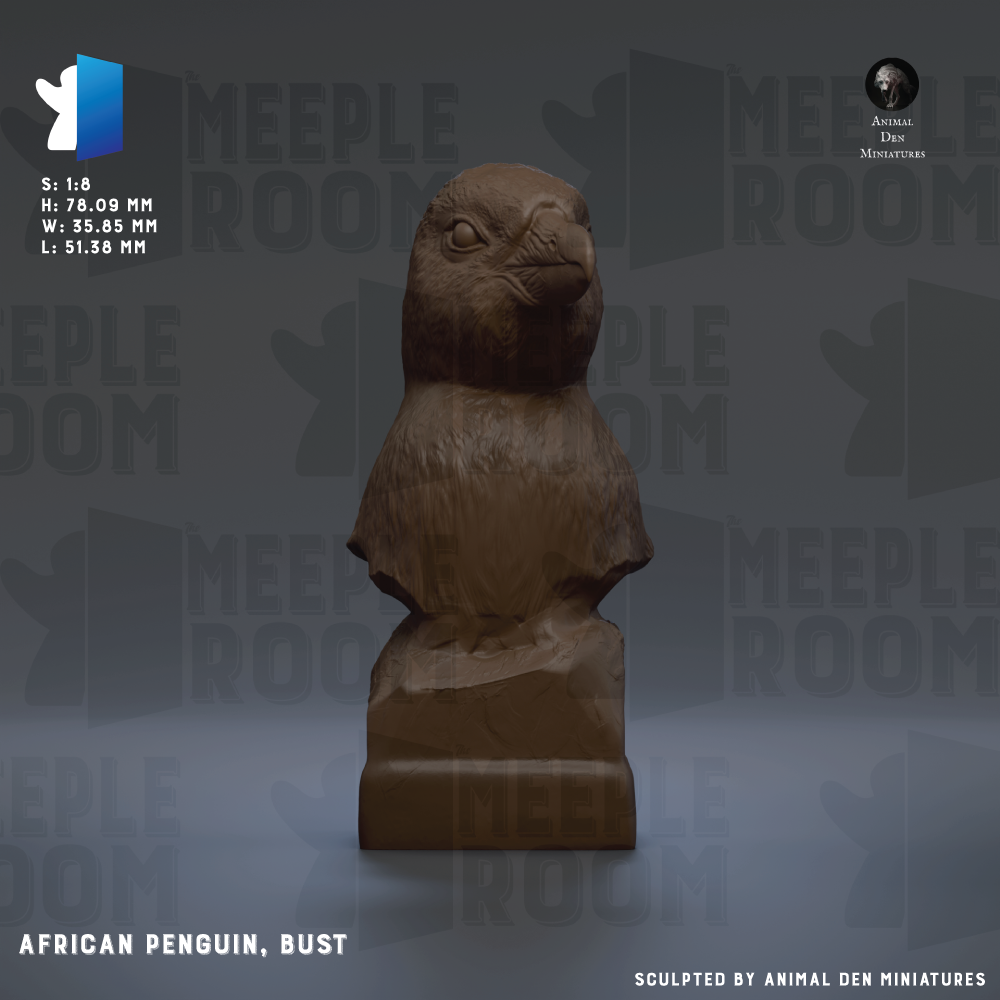 The image is a 3D rendering of a bust of an African penguin, busting with a sense of realism and detail.