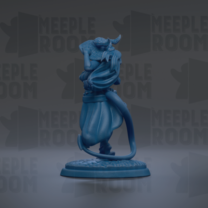 A blue figurine of a person standing on a base, with the text "MEUPLE ROOM" repeated in the background.