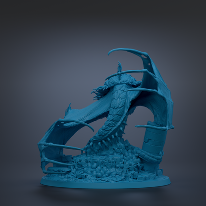 A 3D rendering of a fantastical creature, possibly a dragon or serpent, with intricate details and a dark, moody color scheme.