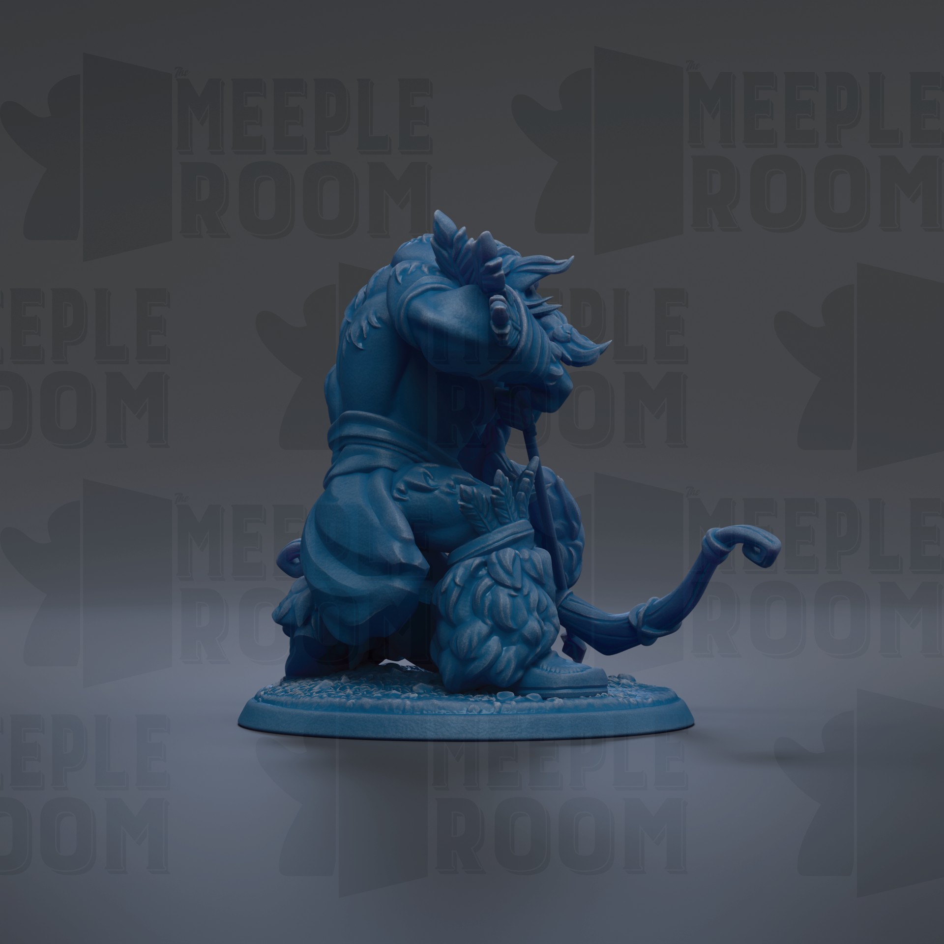 A blue figurine of a dragon-like creature with horns and a long tail, sitting on a base.